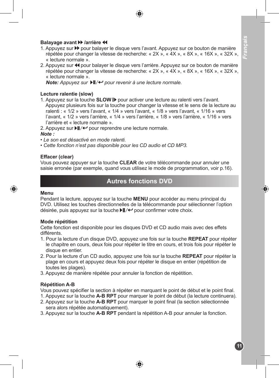 Autres fonctions dvd | Lexibook DVDP1SP User Manual | Page 11 / 116