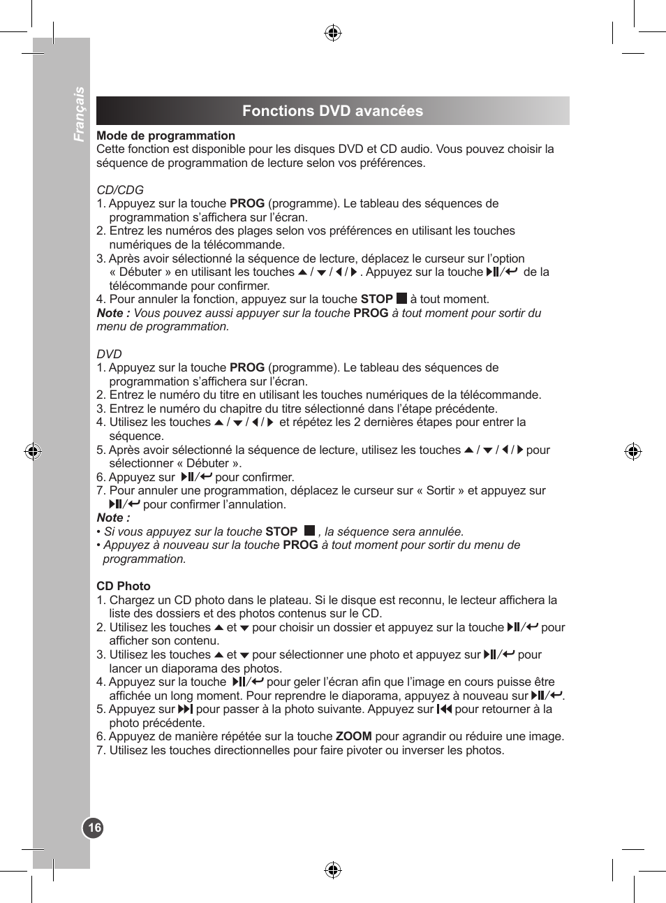 Fonctions dvd avancées | Lexibook DVDP1SP User Manual | Page 16 / 116