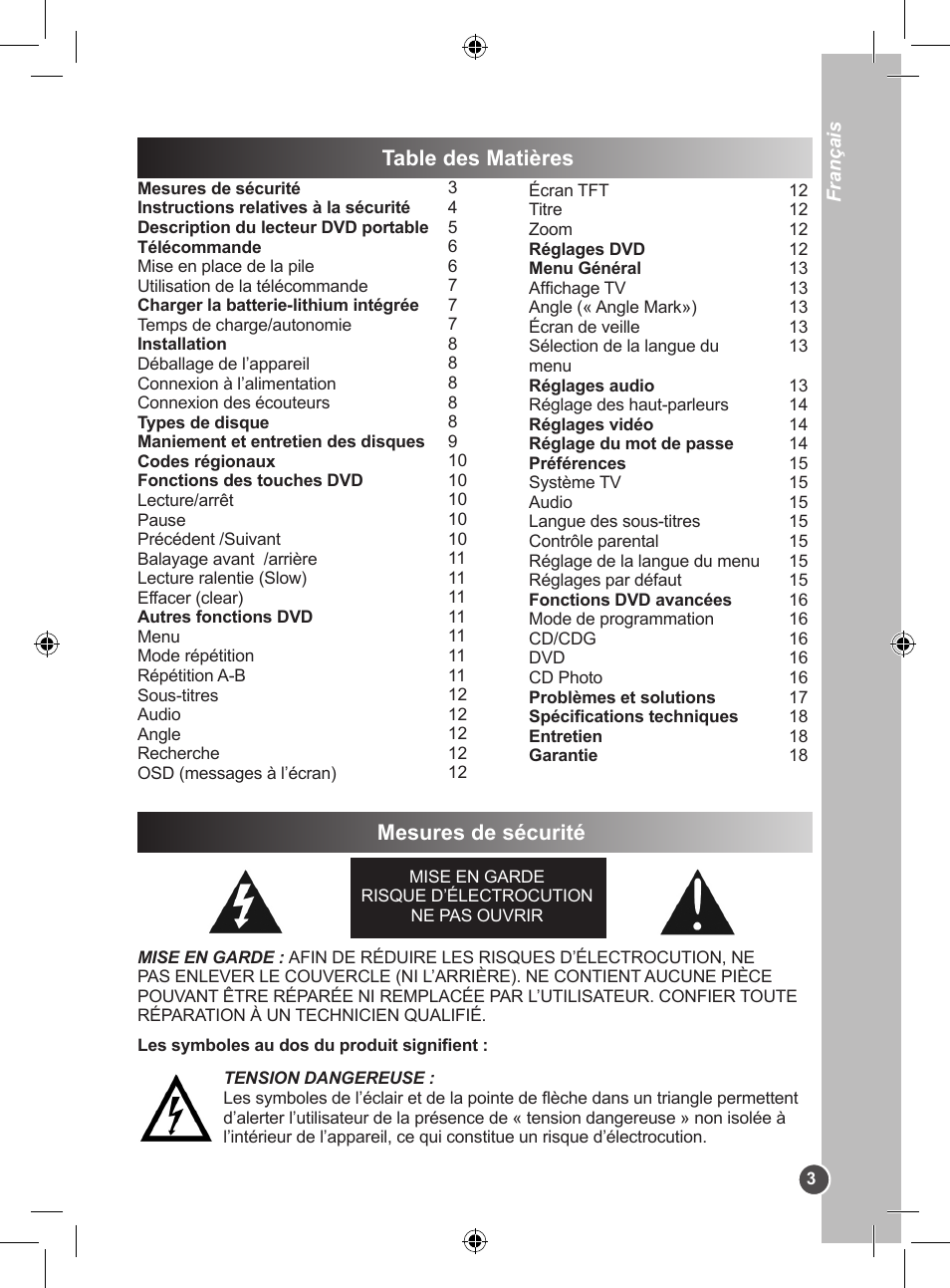 Lexibook DVDP1SP User Manual | Page 3 / 116