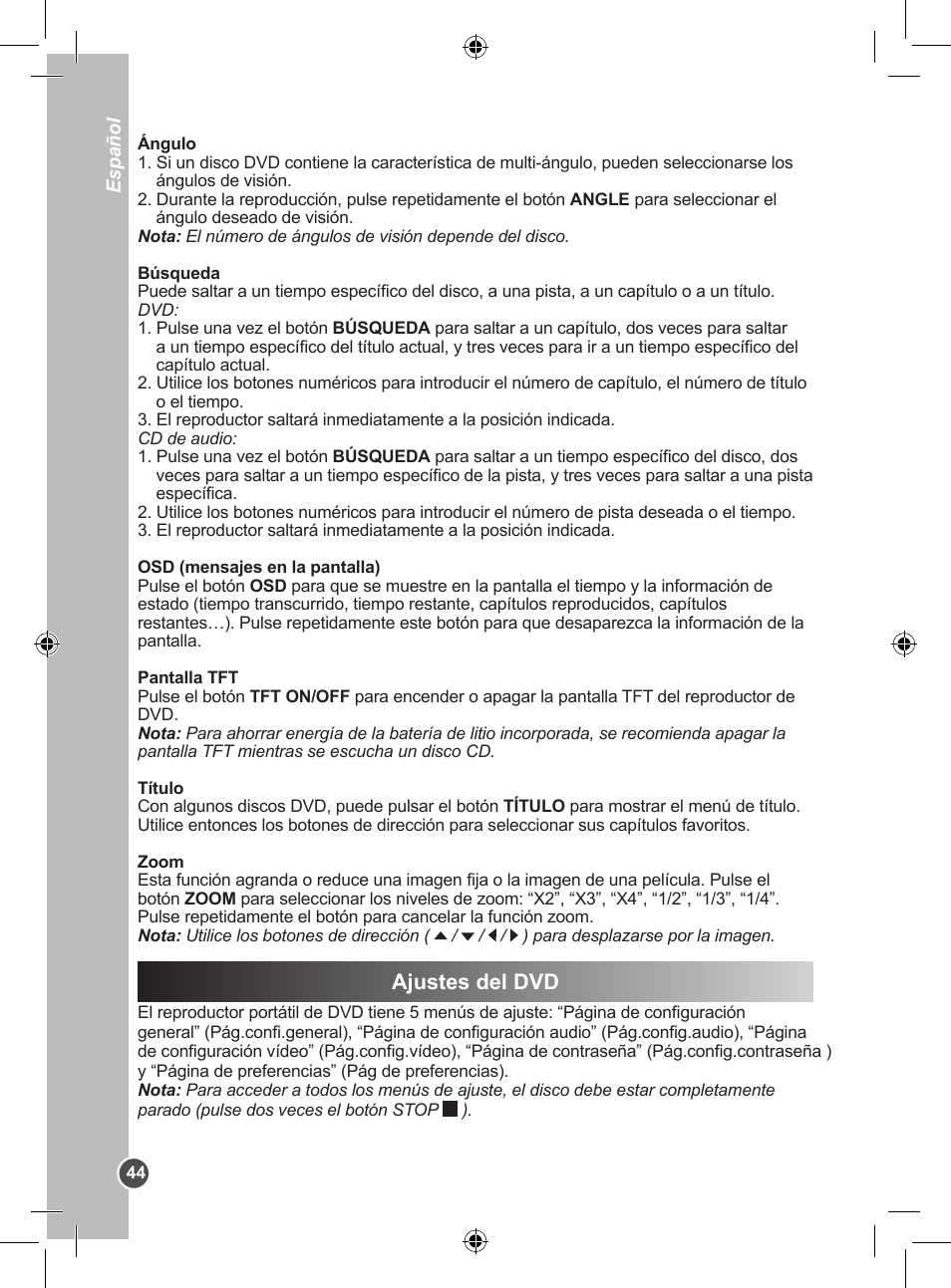 Ajustes del dvd | Lexibook DVDP1SP User Manual | Page 44 / 116
