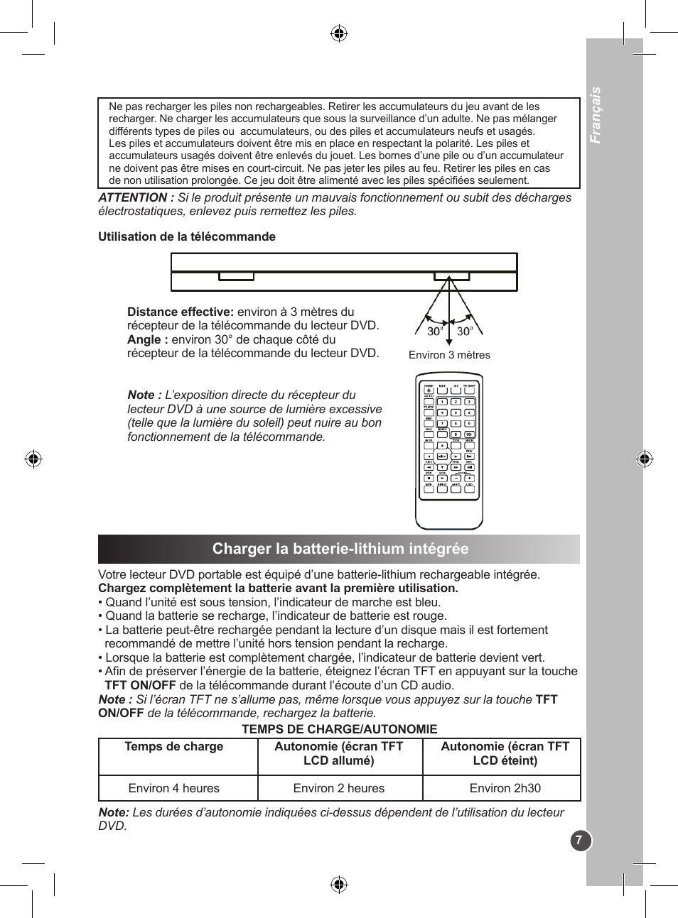 Charger la batterie-lithium intégrée | Lexibook DVDP1SP User Manual | Page 7 / 116