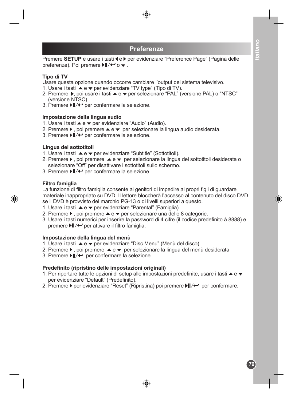 Preferenze | Lexibook DVDP1SP User Manual | Page 79 / 116