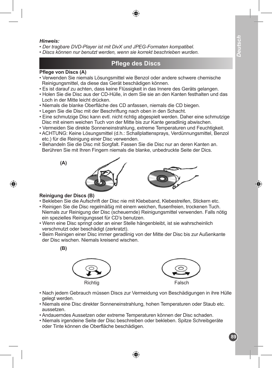Pflege des discs | Lexibook DVDP1SP User Manual | Page 89 / 116