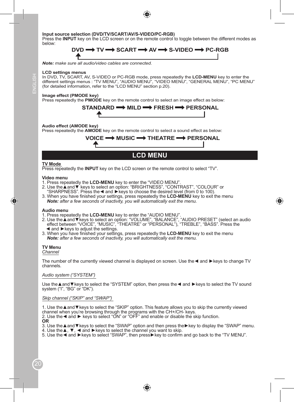 Lcd menu | Lexibook LCDDVD2BB User Manual | Page 20 / 88