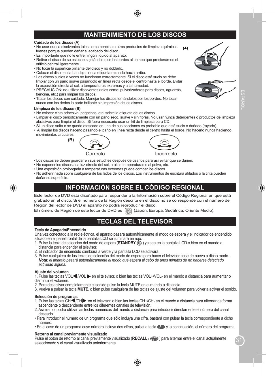 Mantenimiento de los discos | Lexibook LCDDVD2BB User Manual | Page 31 / 88