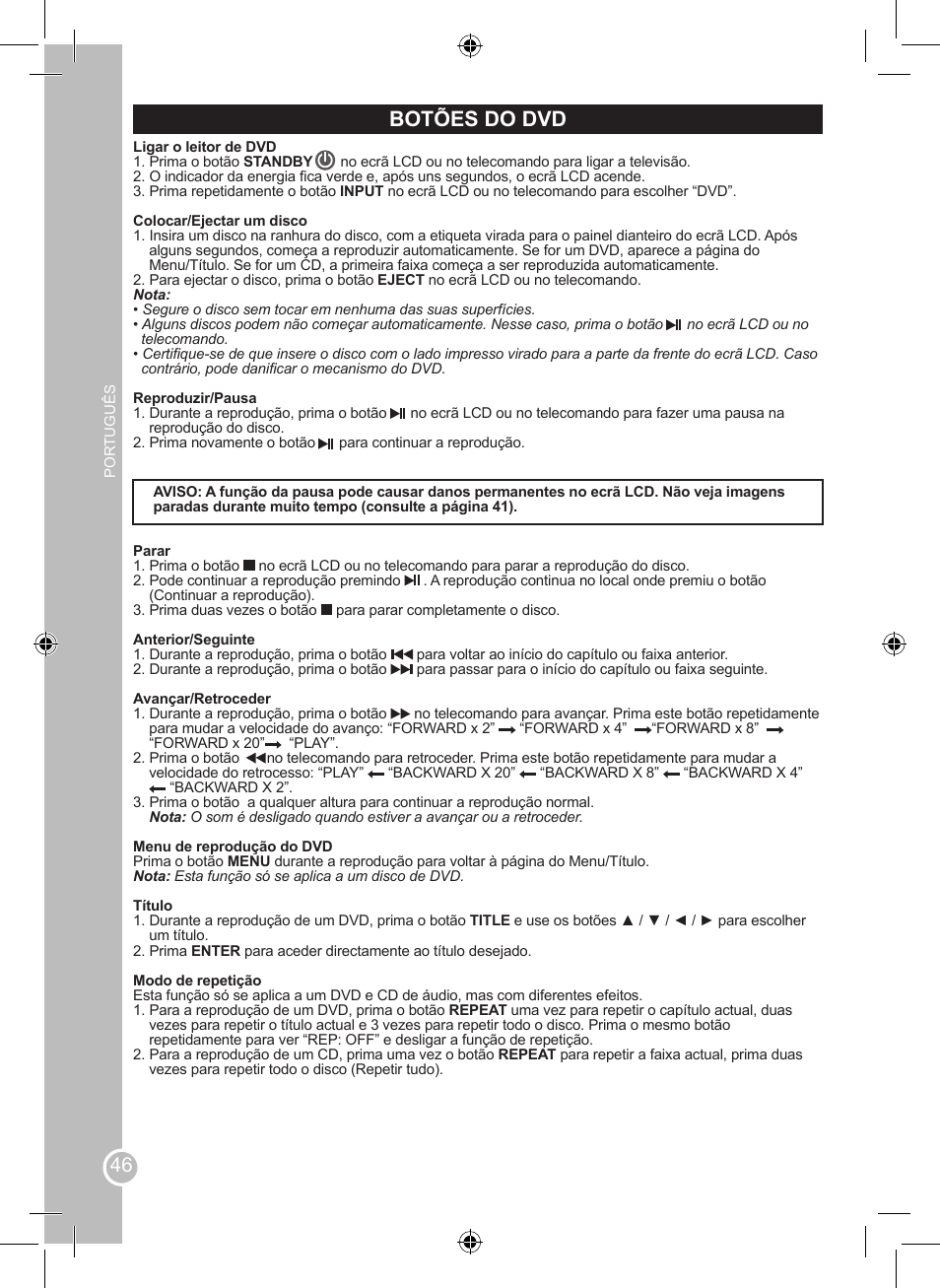 Botões do dvd | Lexibook LCDDVD2BB User Manual | Page 46 / 88