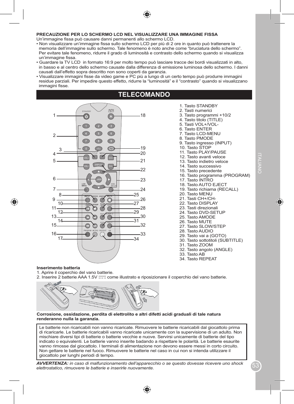 Telecomando | Lexibook LCDDVD2BB User Manual | Page 53 / 88