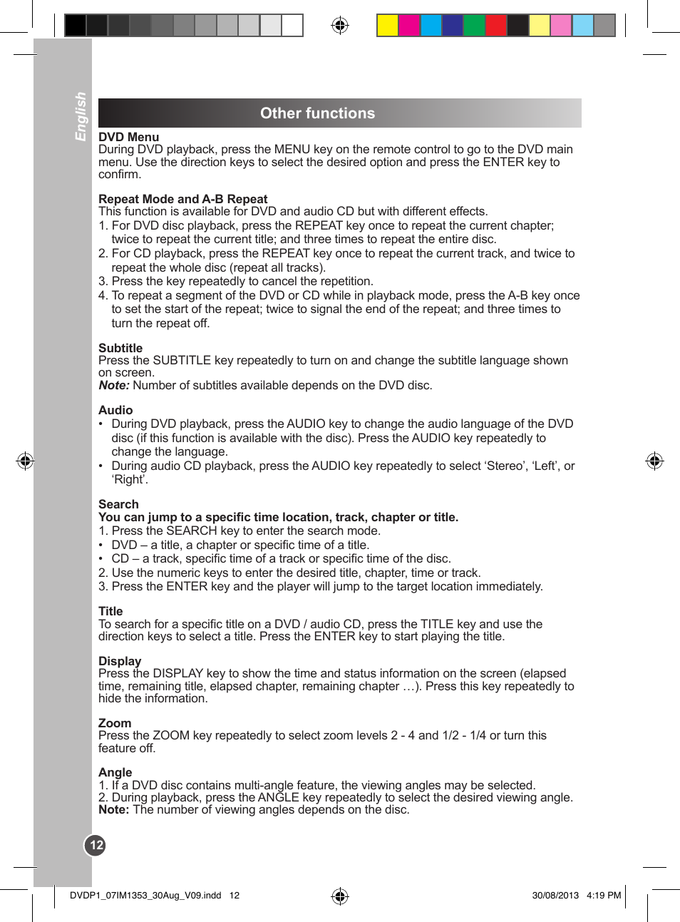 Other functions | Lexibook DVDP1 VA07 User Manual | Page 12 / 52