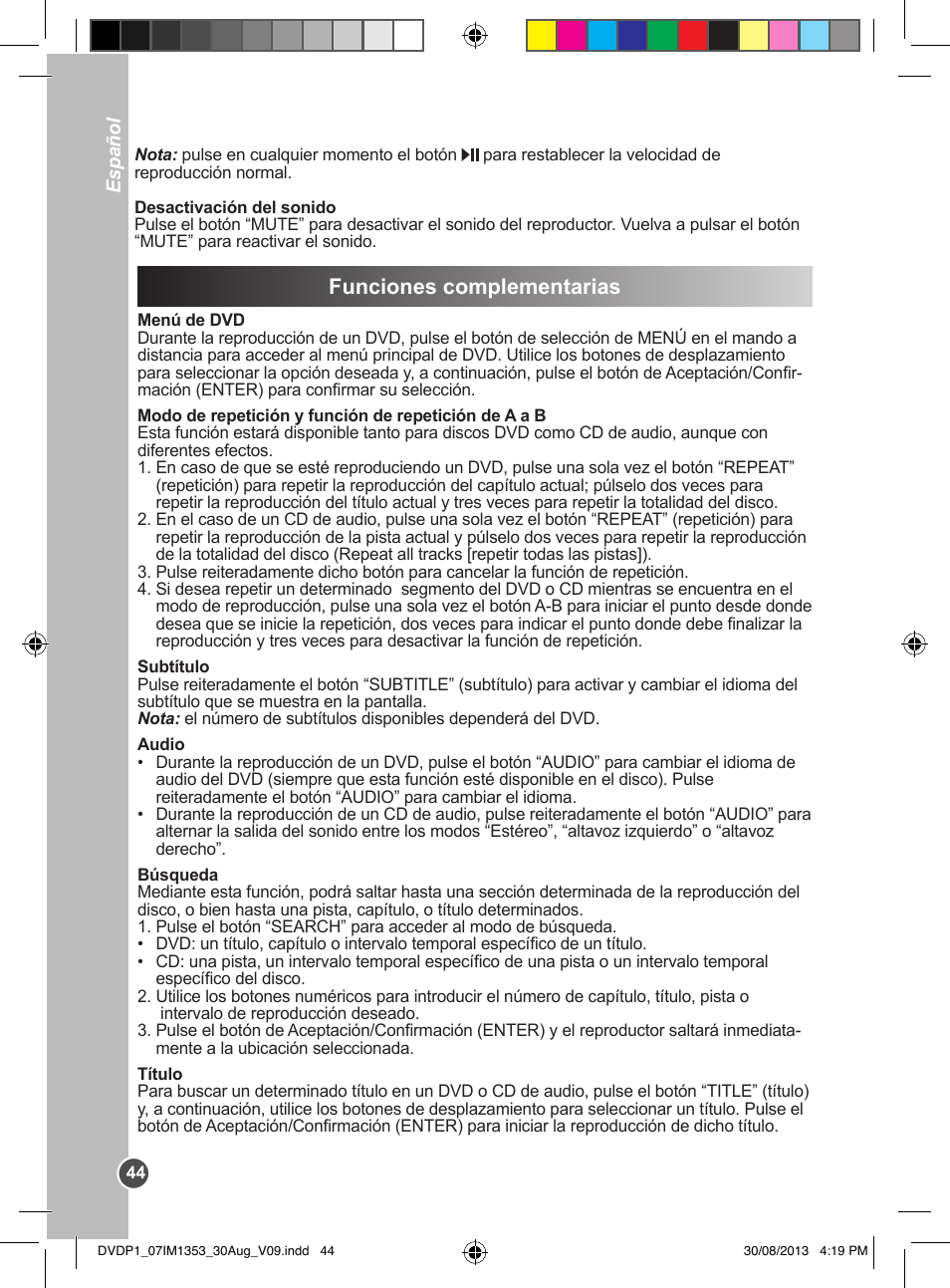 Funciones complementarias | Lexibook DVDP1 VA07 User Manual | Page 44 / 52