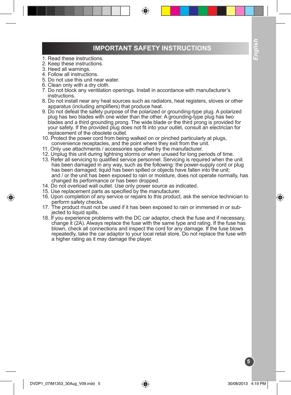 Important safety instructions | Lexibook DVDP1 VA07 User Manual | Page 5 / 52