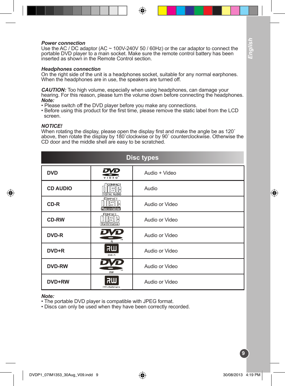 Disc types | Lexibook DVDP1 VA07 User Manual | Page 9 / 52