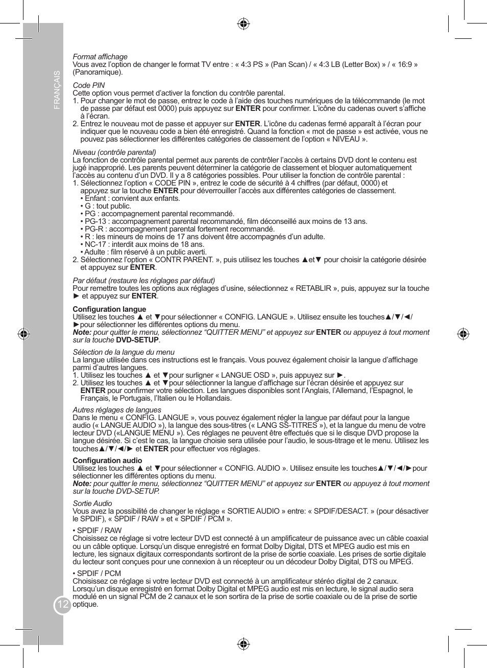 Lexibook LCDDVD2SP User Manual | Page 12 / 88