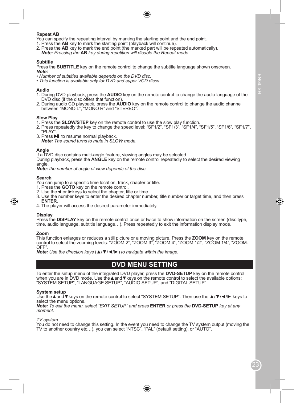 Dvd menu setting | Lexibook LCDDVD2SP User Manual | Page 23 / 88