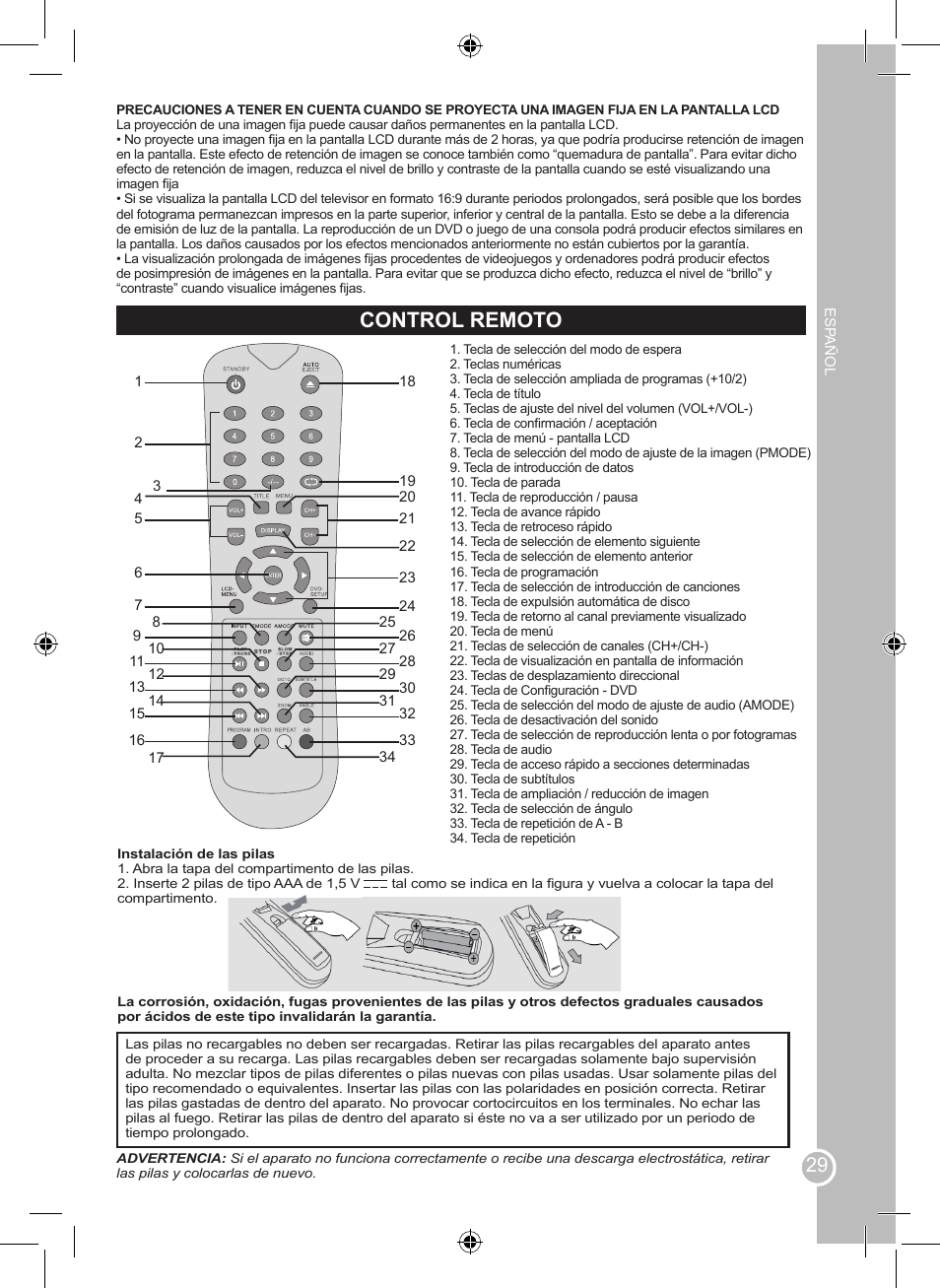 Control remoto | Lexibook LCDDVD2SP User Manual | Page 29 / 88