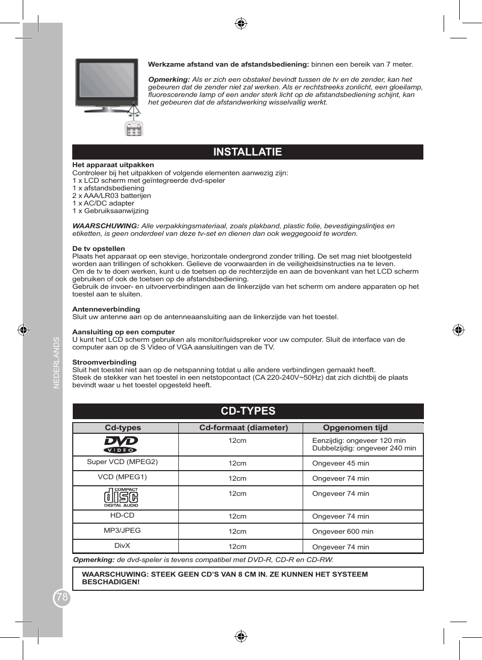 Installatie, Cd-types | Lexibook LCDDVD2SP User Manual | Page 78 / 88