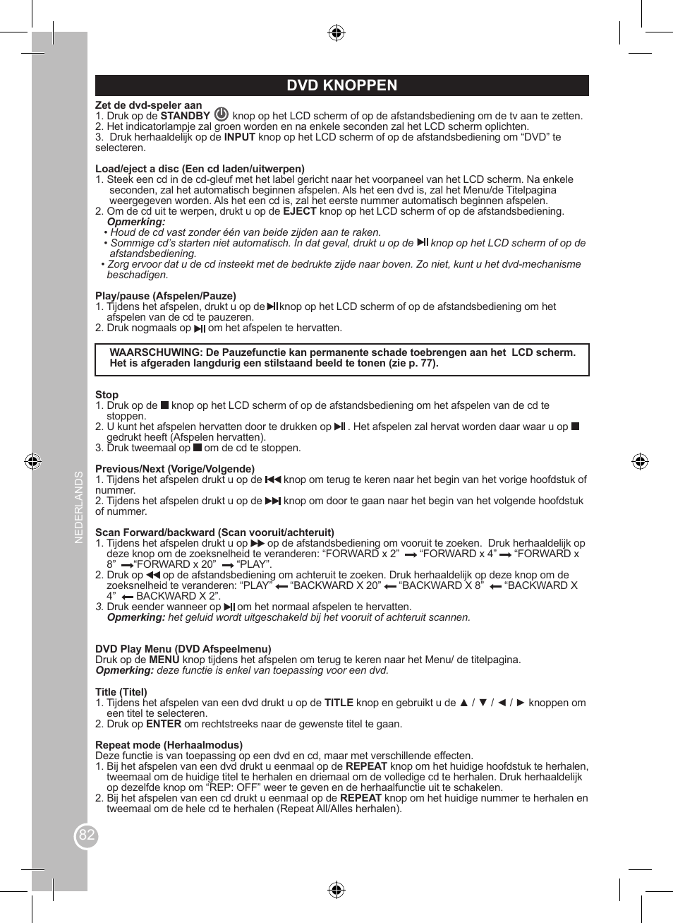 Dvd knoppen | Lexibook LCDDVD2SP User Manual | Page 82 / 88