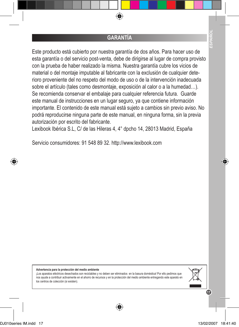 Lexibook DJ010BB / DJ010NO / DJ010SP / DJ010i1 User Manual | Page 17 / 37