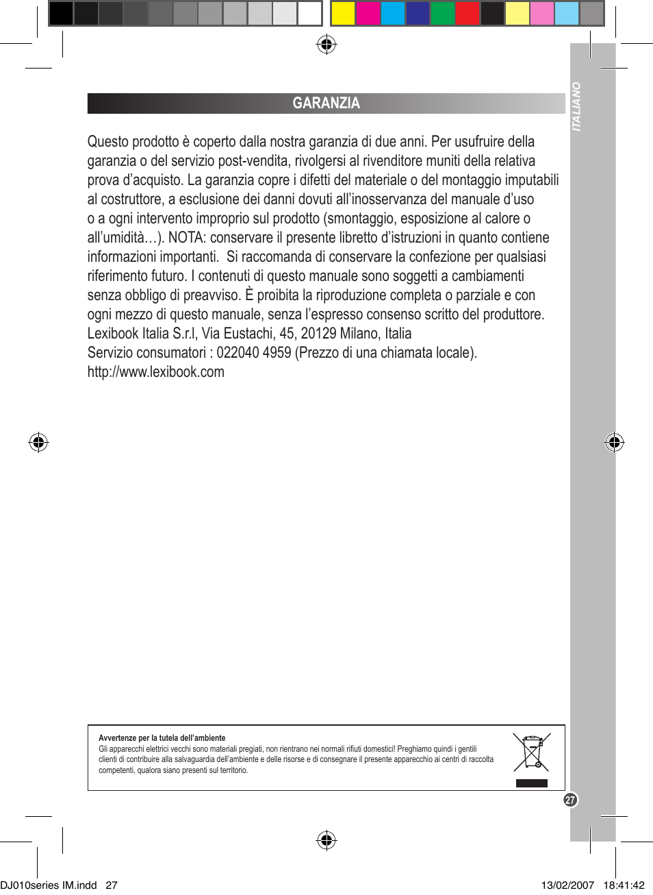 Lexibook DJ010BB / DJ010NO / DJ010SP / DJ010i1 User Manual | Page 27 / 37