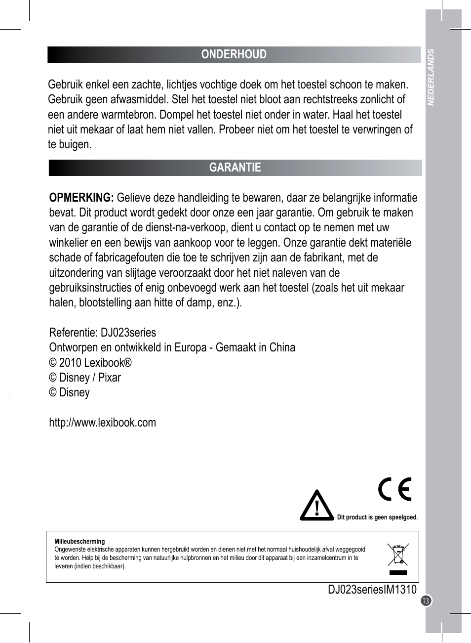 Lexibook DJ023 Series User Manual | Page 73 / 76