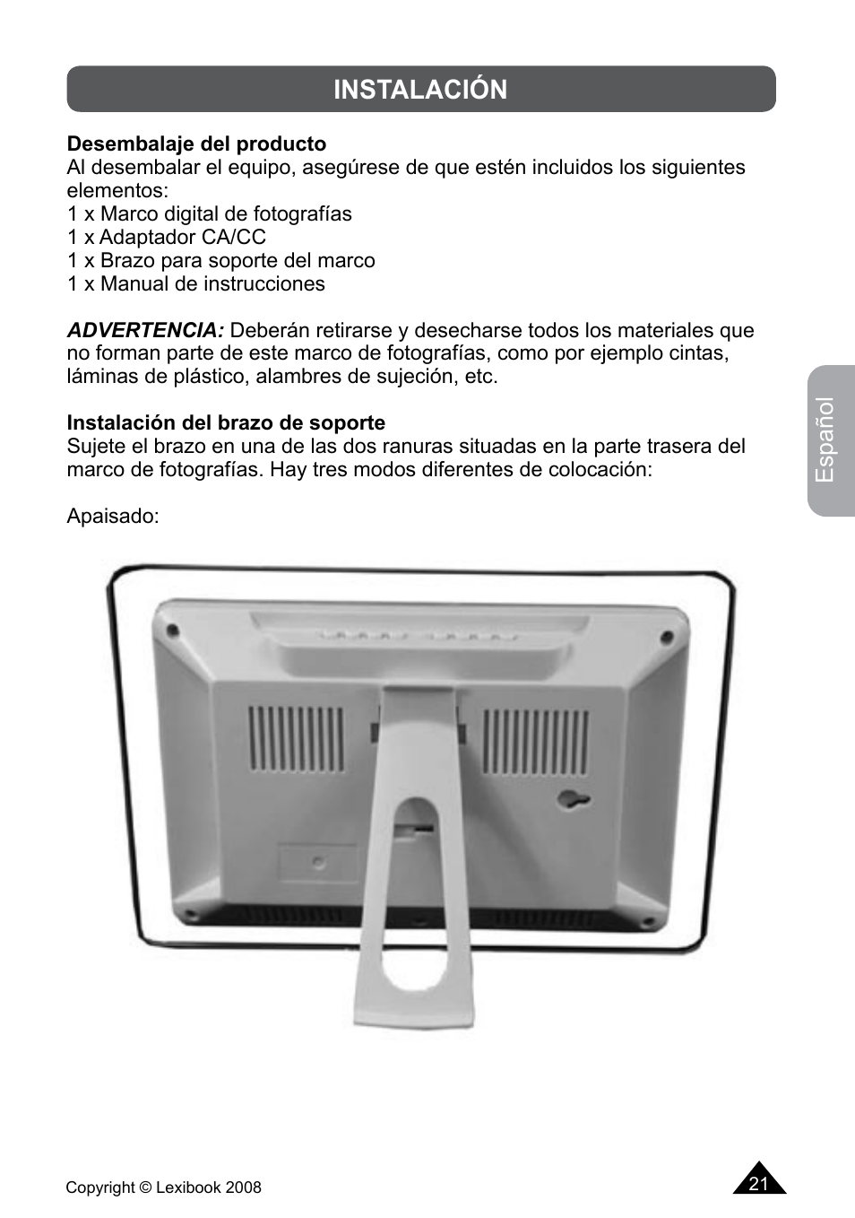 Instalación | Lexibook DF700BB / DF700SP / DF700HSM User Manual | Page 21 / 60