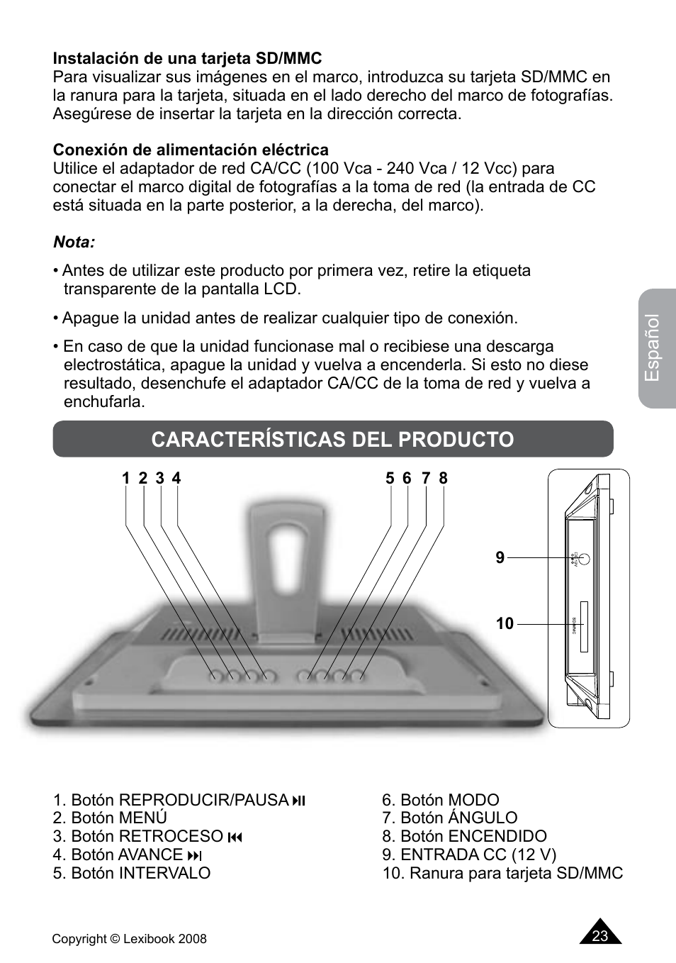 Características del producto | Lexibook DF700BB / DF700SP / DF700HSM User Manual | Page 23 / 60