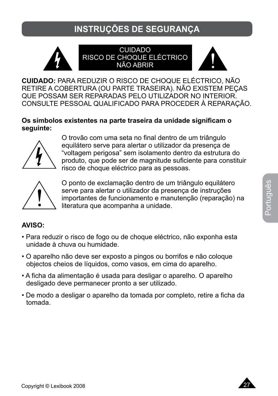 Instruções de segurança | Lexibook DF700BB / DF700SP / DF700HSM User Manual | Page 27 / 60