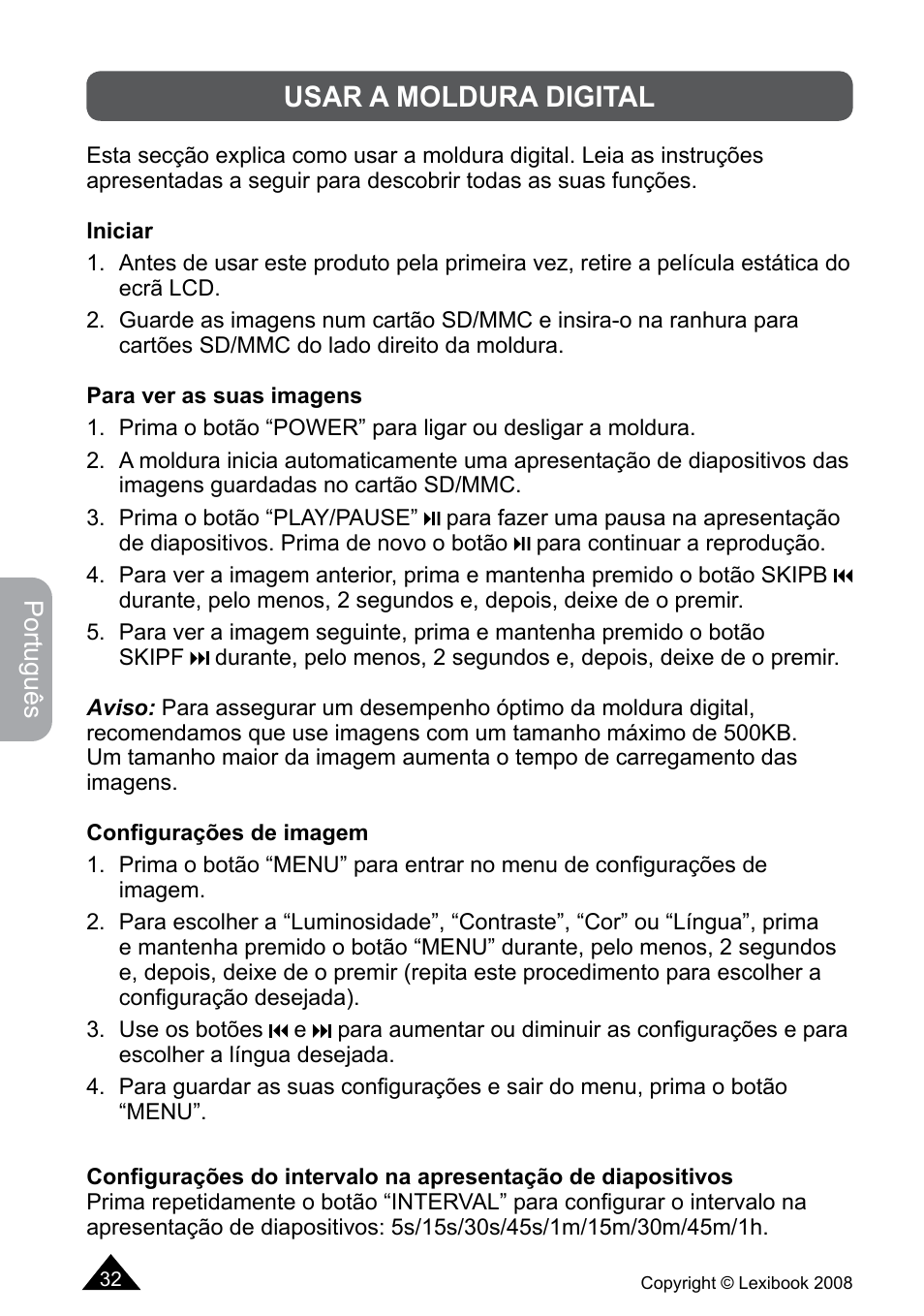 Usar a moldura digital | Lexibook DF700BB / DF700SP / DF700HSM User Manual | Page 32 / 60