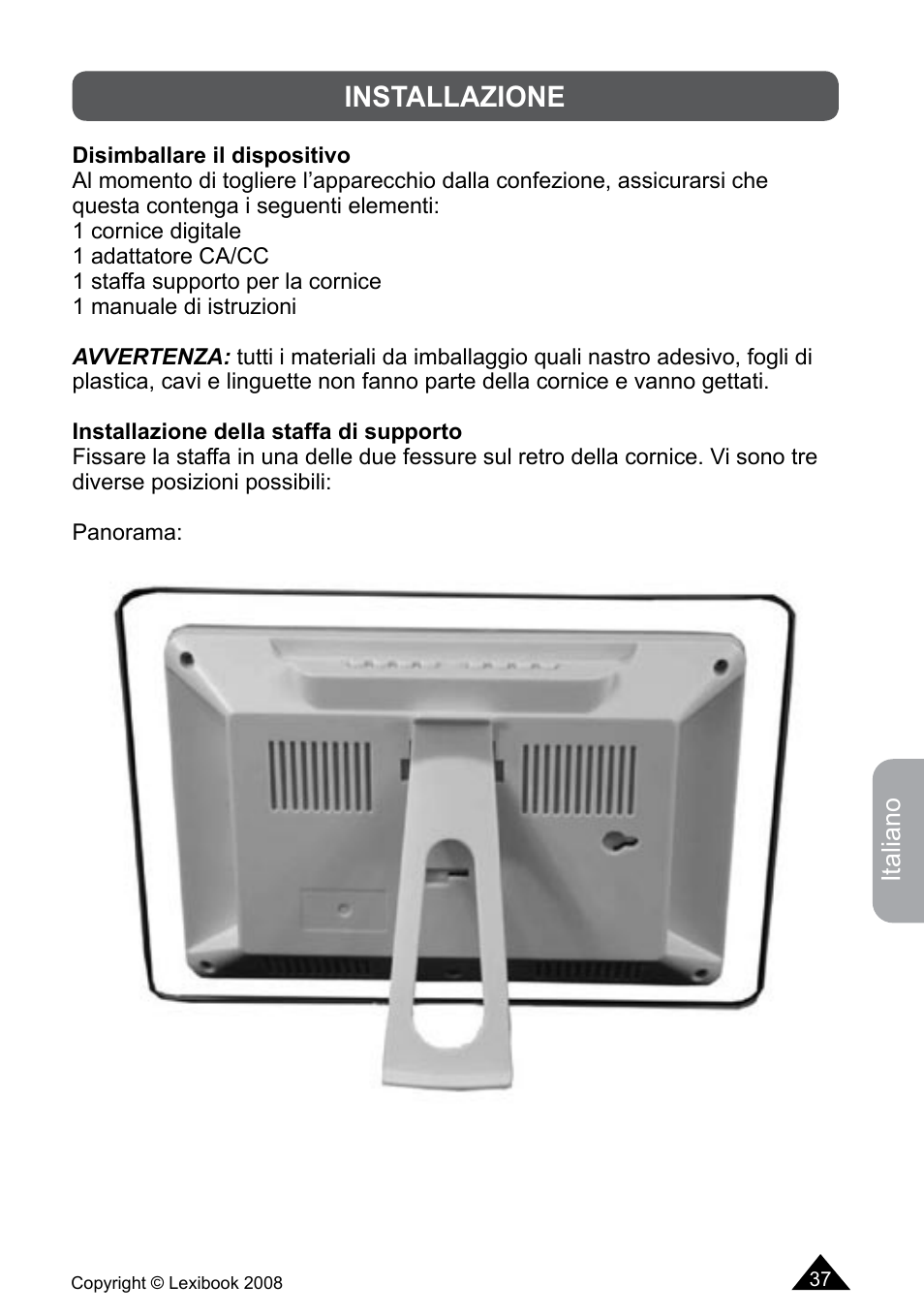Installazione | Lexibook DF700BB / DF700SP / DF700HSM User Manual | Page 37 / 60