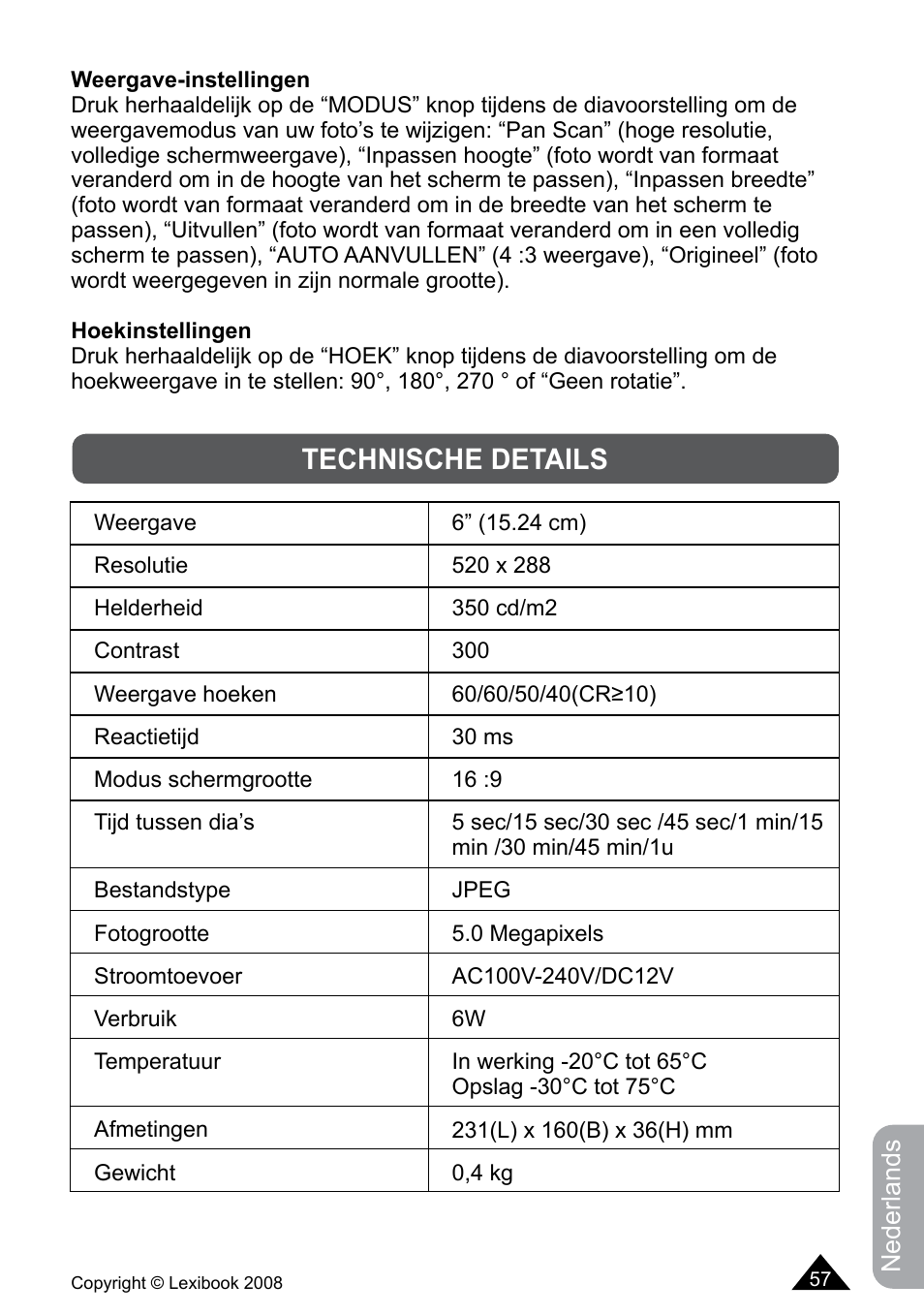 Technische details | Lexibook DF700BB / DF700SP / DF700HSM User Manual | Page 57 / 60