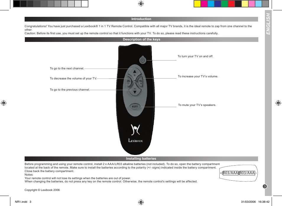 English | Lexibook NR1 User Manual | Page 3 / 18