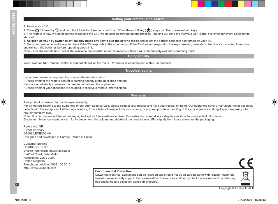 English | Lexibook NR1 User Manual | Page 4 / 18