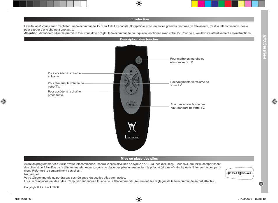 Français | Lexibook NR1 User Manual | Page 5 / 18