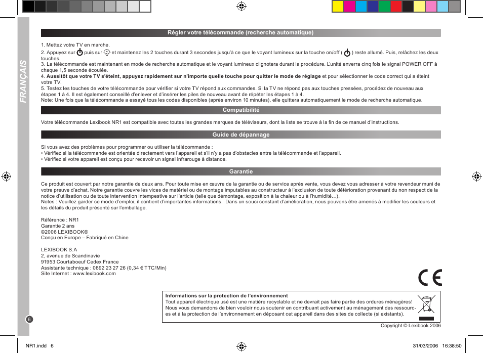 Français | Lexibook NR1 User Manual | Page 6 / 18