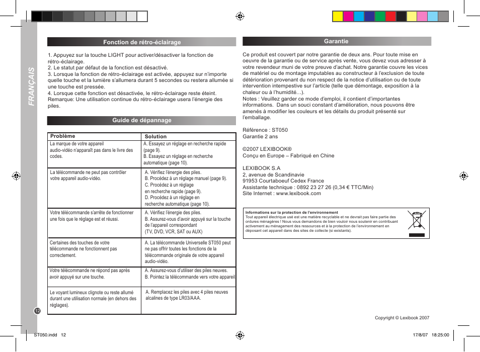 Français | Lexibook ST050 User Manual | Page 12 / 51