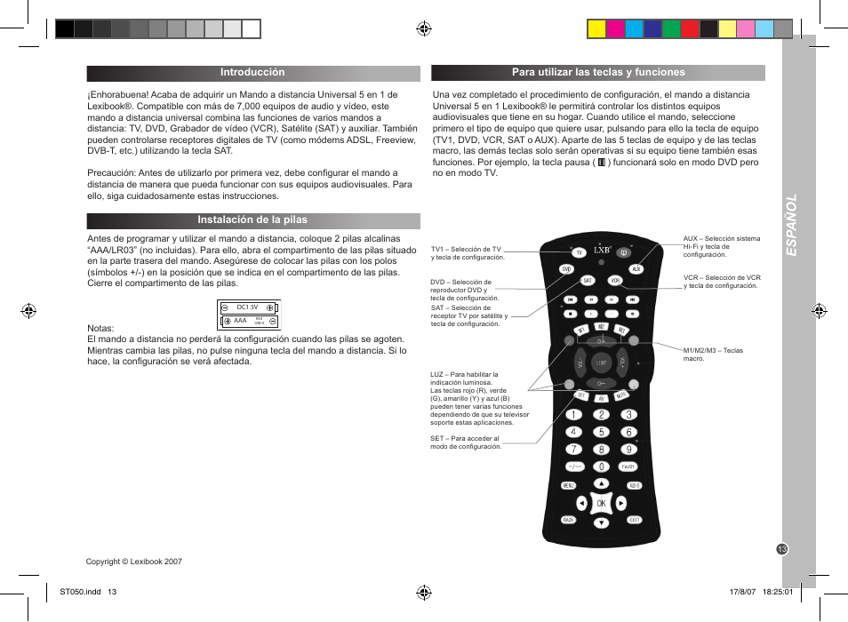 Esp añol | Lexibook ST050 User Manual | Page 13 / 51