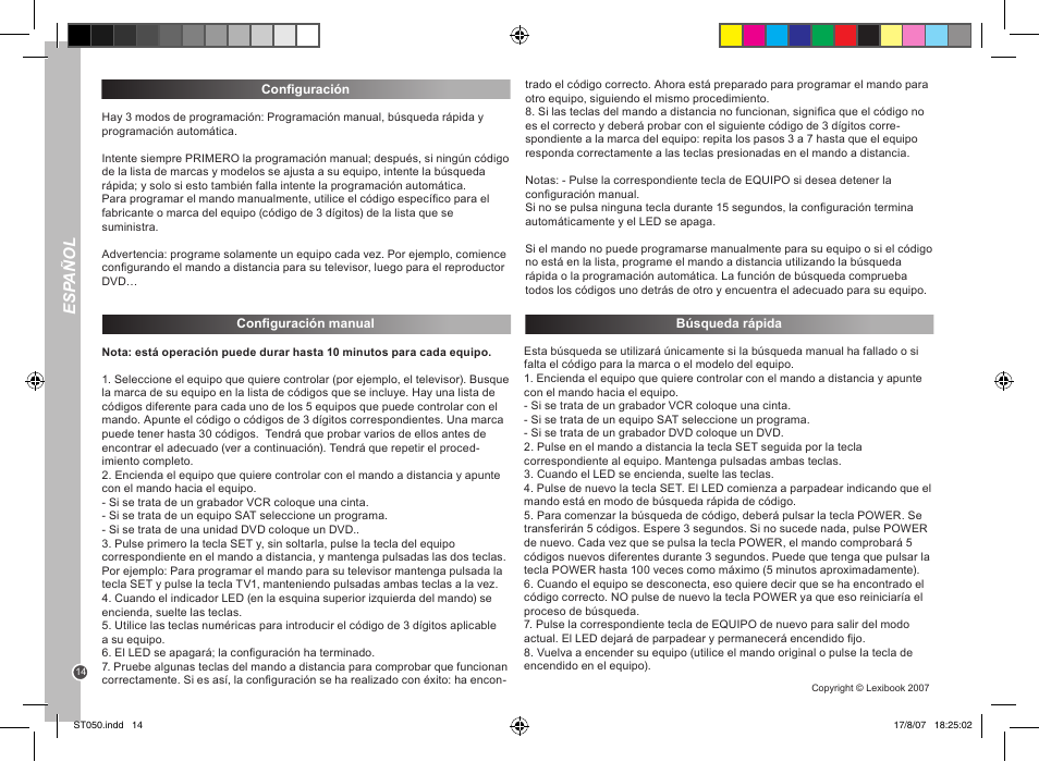 Esp añol | Lexibook ST050 User Manual | Page 14 / 51
