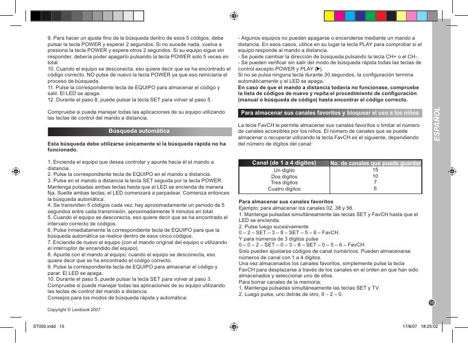 Esp añol | Lexibook ST050 User Manual | Page 15 / 51