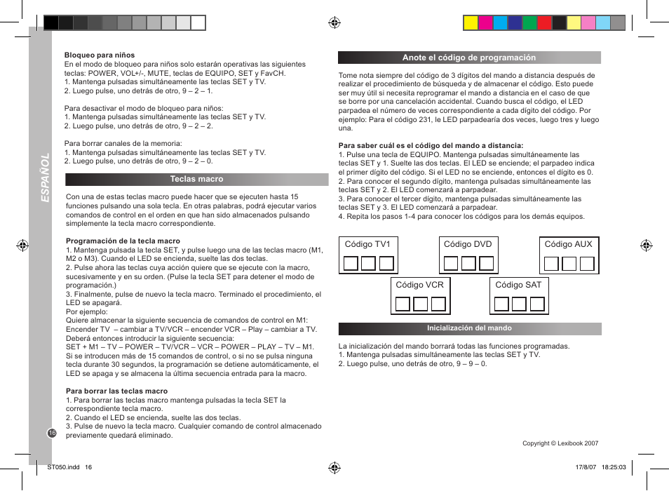 Esp añol | Lexibook ST050 User Manual | Page 16 / 51