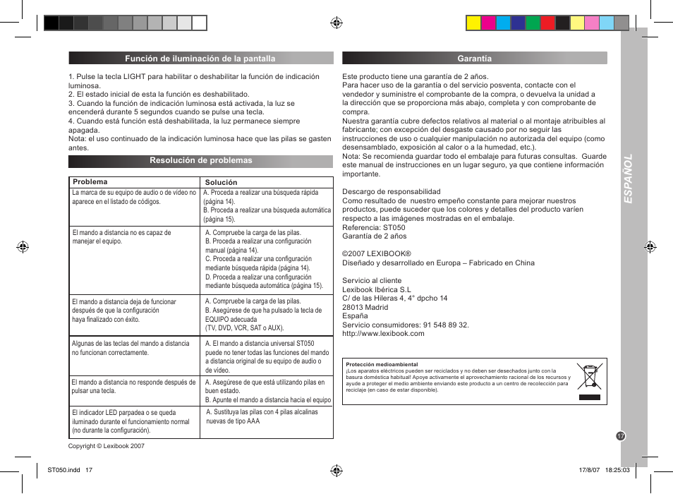 Esp añol | Lexibook ST050 User Manual | Page 17 / 51
