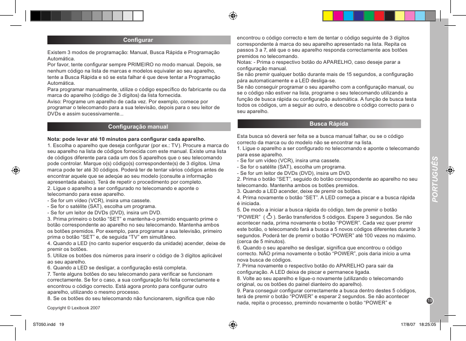 Por tuguês | Lexibook ST050 User Manual | Page 19 / 51