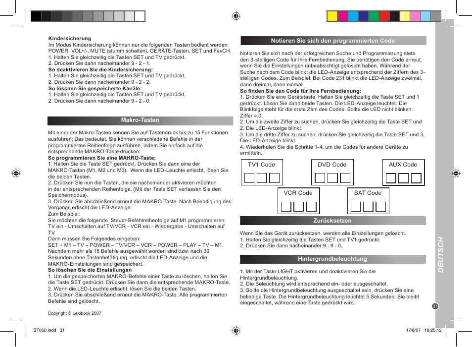 Deutsch | Lexibook ST050 User Manual | Page 31 / 51