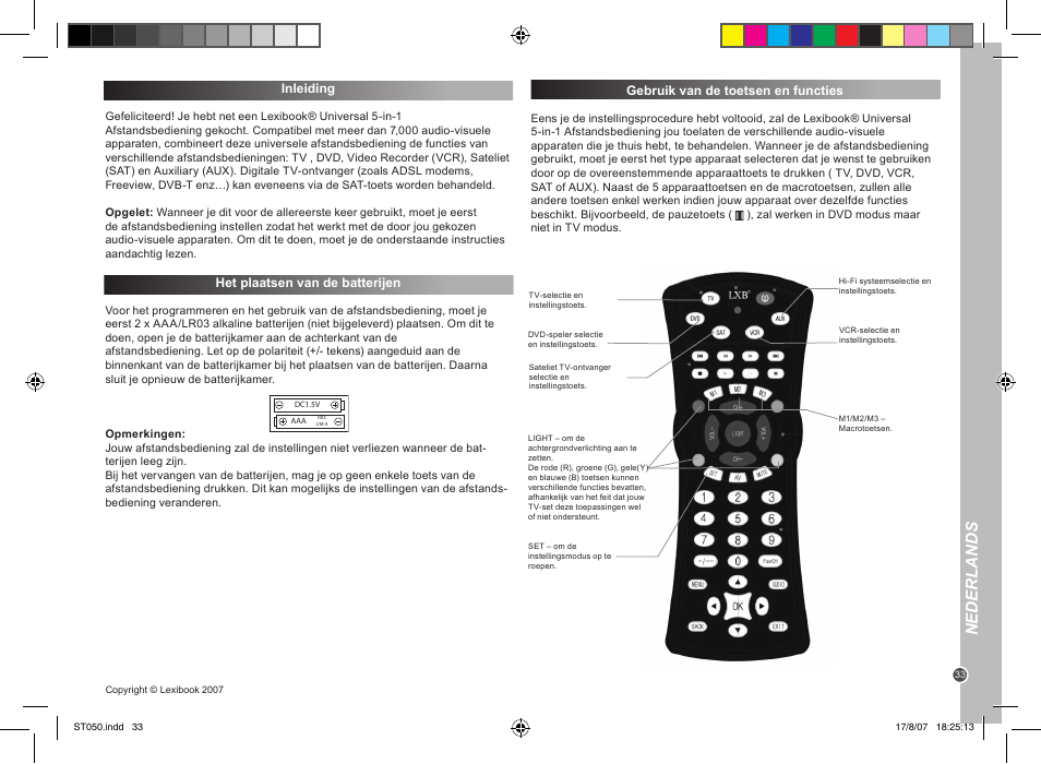 Nederlands | Lexibook ST050 User Manual | Page 33 / 51