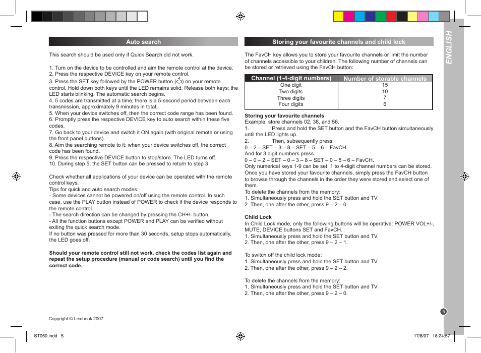 English | Lexibook ST050 User Manual | Page 5 / 51