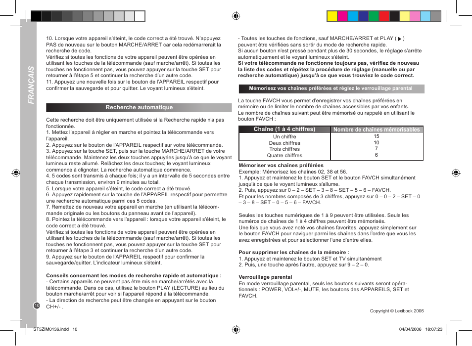 Français | Lexibook ST5Z User Manual | Page 10 / 51