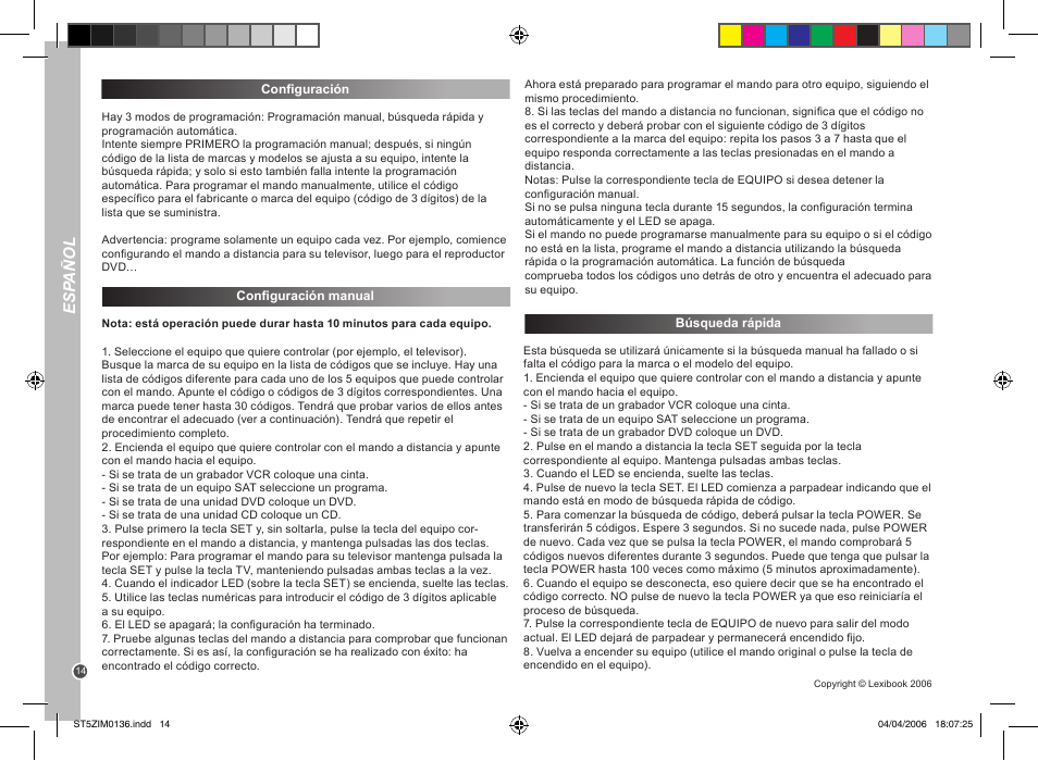 Esp añol | Lexibook ST5Z User Manual | Page 14 / 51