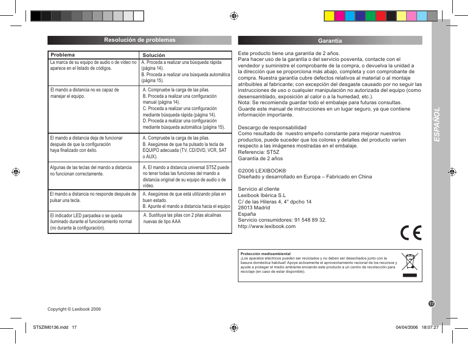 Esp añol | Lexibook ST5Z User Manual | Page 17 / 51