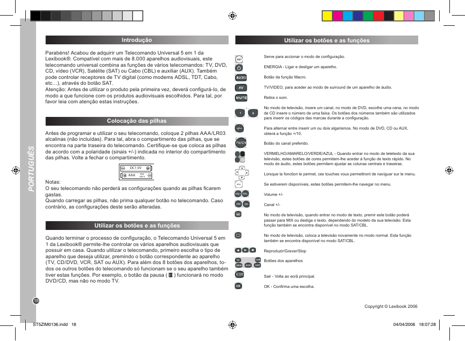 Por tuguês | Lexibook ST5Z User Manual | Page 18 / 51