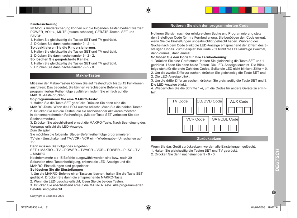 Deutsch | Lexibook ST5Z User Manual | Page 31 / 51