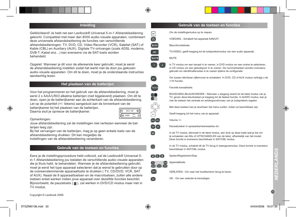 Nederlands | Lexibook ST5Z User Manual | Page 33 / 51