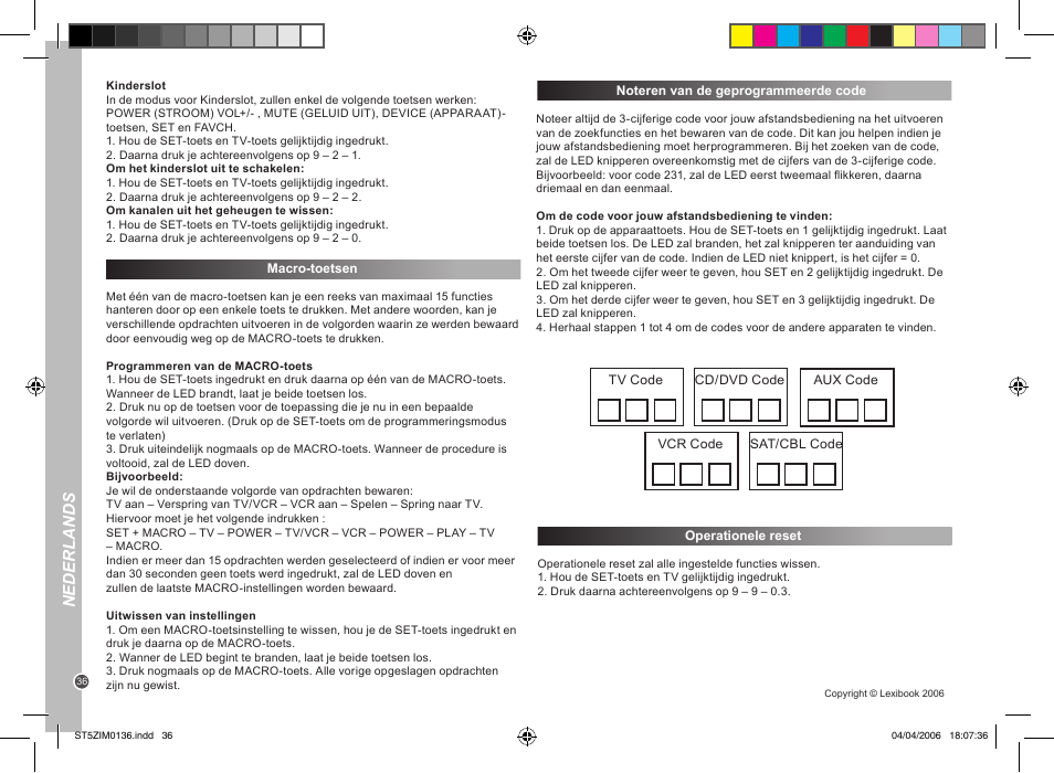 Nederlands | Lexibook ST5Z User Manual | Page 36 / 51